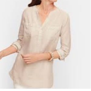 Talbots Linen Pintuck Popover blouse in Oatmeal size XL